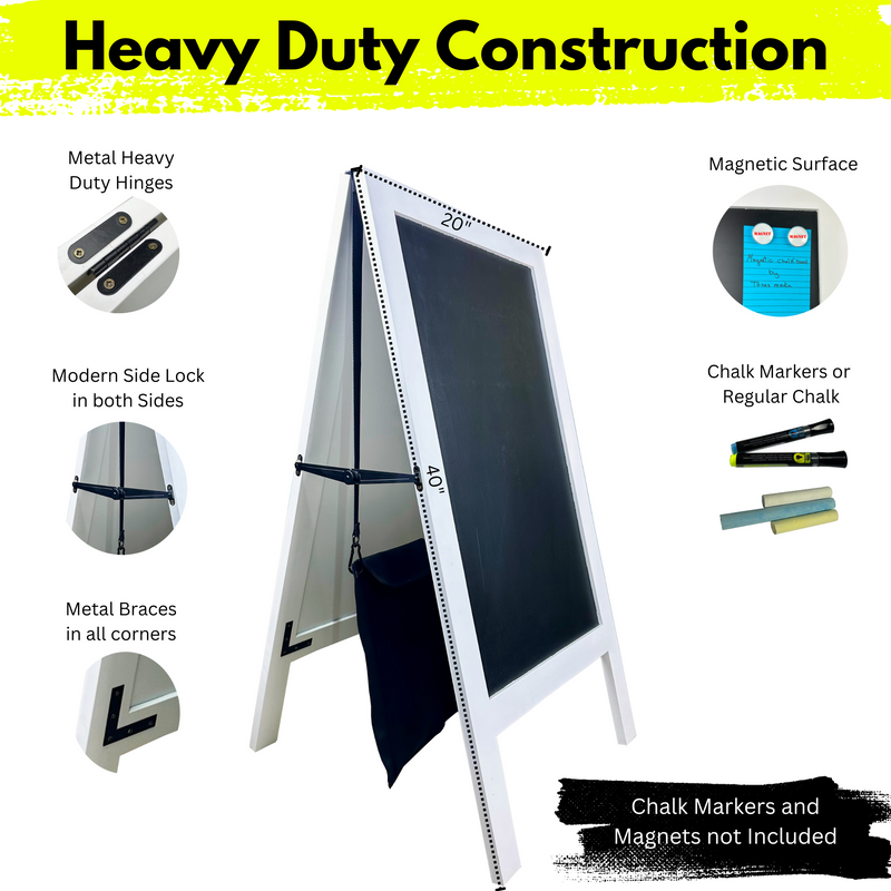 Wind Stable Chalkboard Sidewalk Sign with Stability Attachment - Double-Sided, Magnetic A-Frame for Shops, Restaurants & Business.