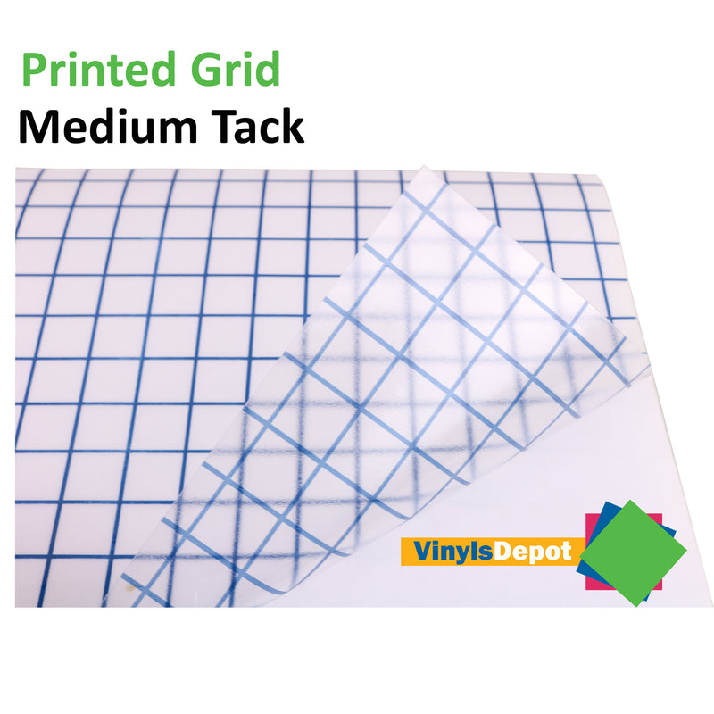 Medium Tack Transfer tape with printed grid and backing liner. (12" X 50 Ft Roll)